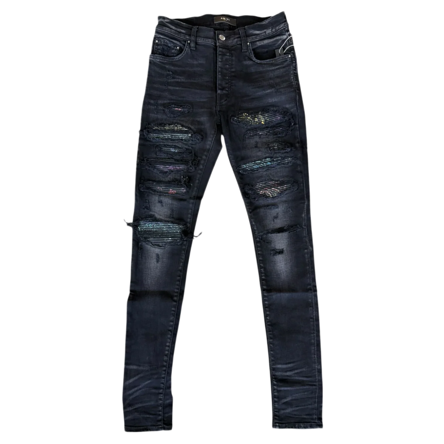 Amiri 'Aged Black Distressed Rainbow Paisley Thrasher' Jeans