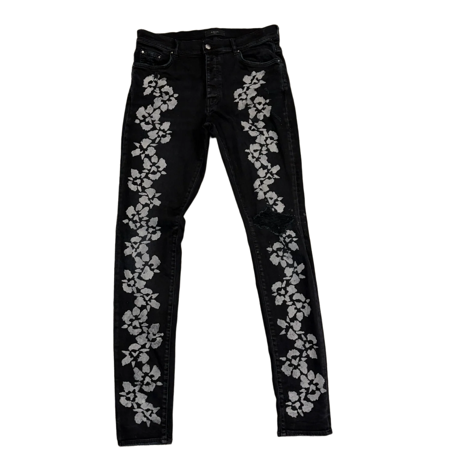 Amiri 'Black' Hibiscus Flower Stencil Jeans