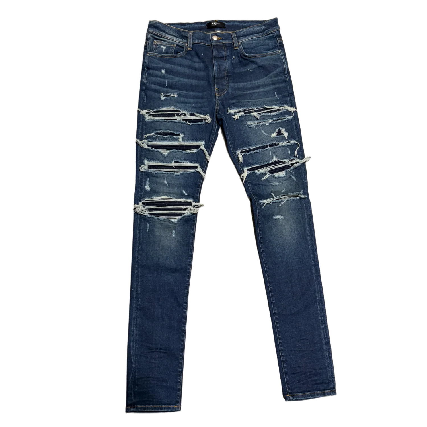 Amiri 'Navy' Glitter Patch MX1 Thrasher Jeans