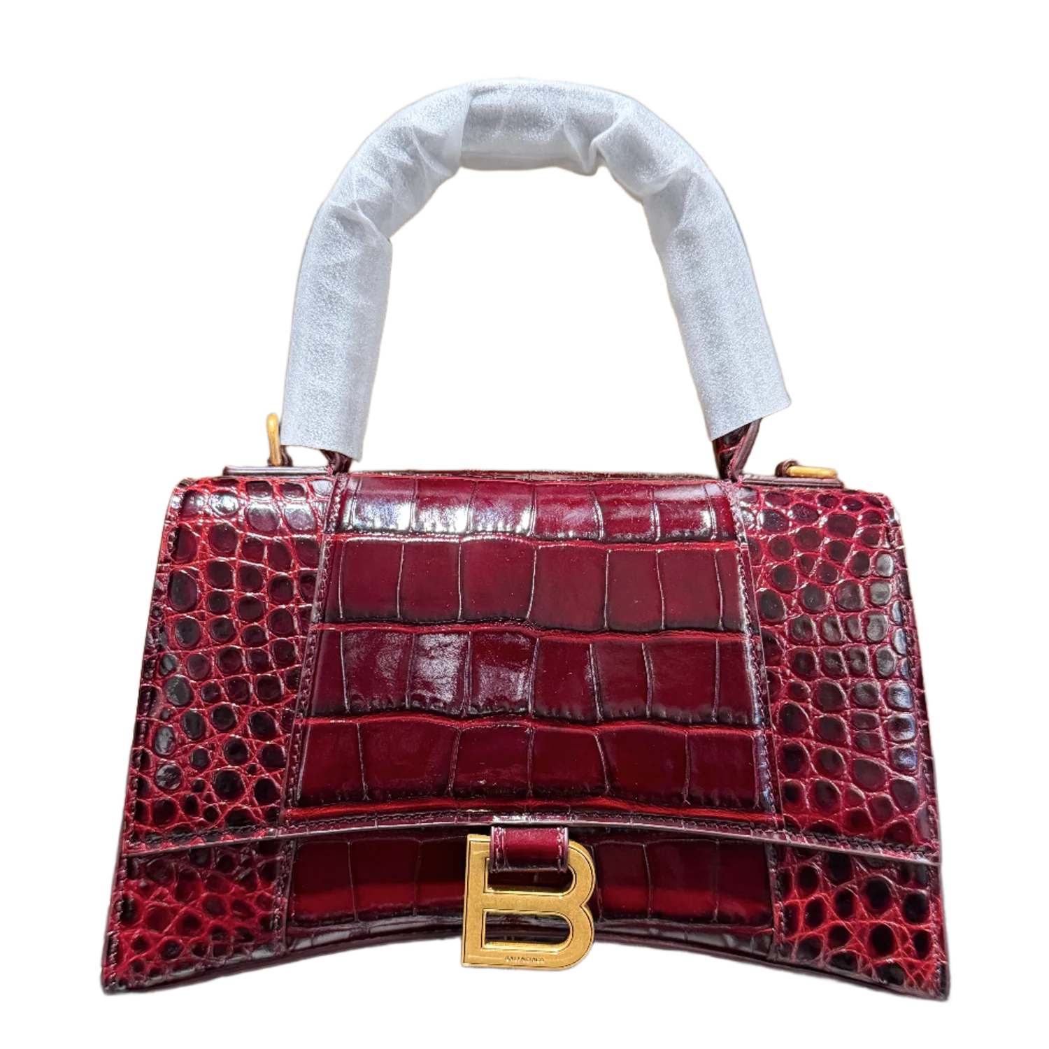 Balenciaga Hourglass S 'Crocodile Embossed Calfskin' Burgundy Dark Red Gold Hardware Handbag