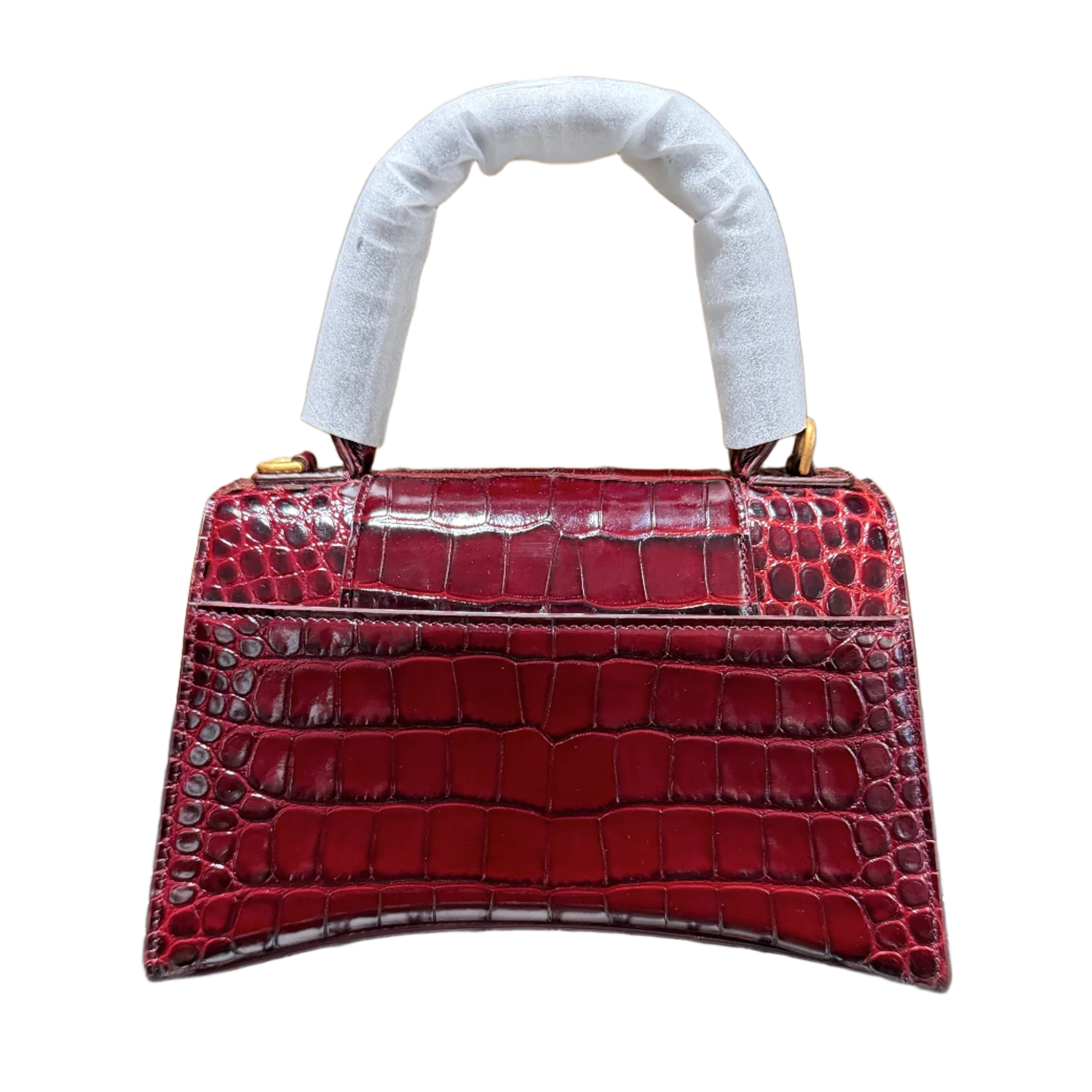Balenciaga Hourglass S 'Crocodile Embossed Calfskin' Burgundy Dark Red Gold Hardware Handbag - Image 2
