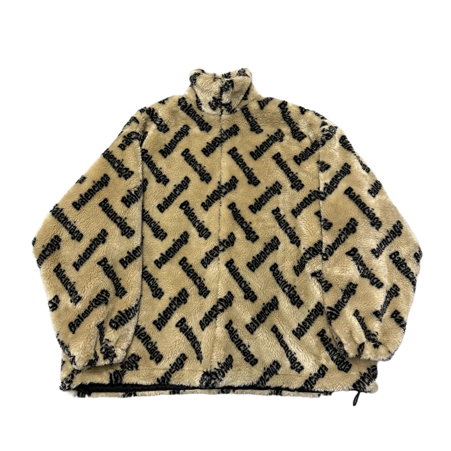 Balenciaga 'Logo Pattern' Sherpa Tan Fleece Zip Up Jacket