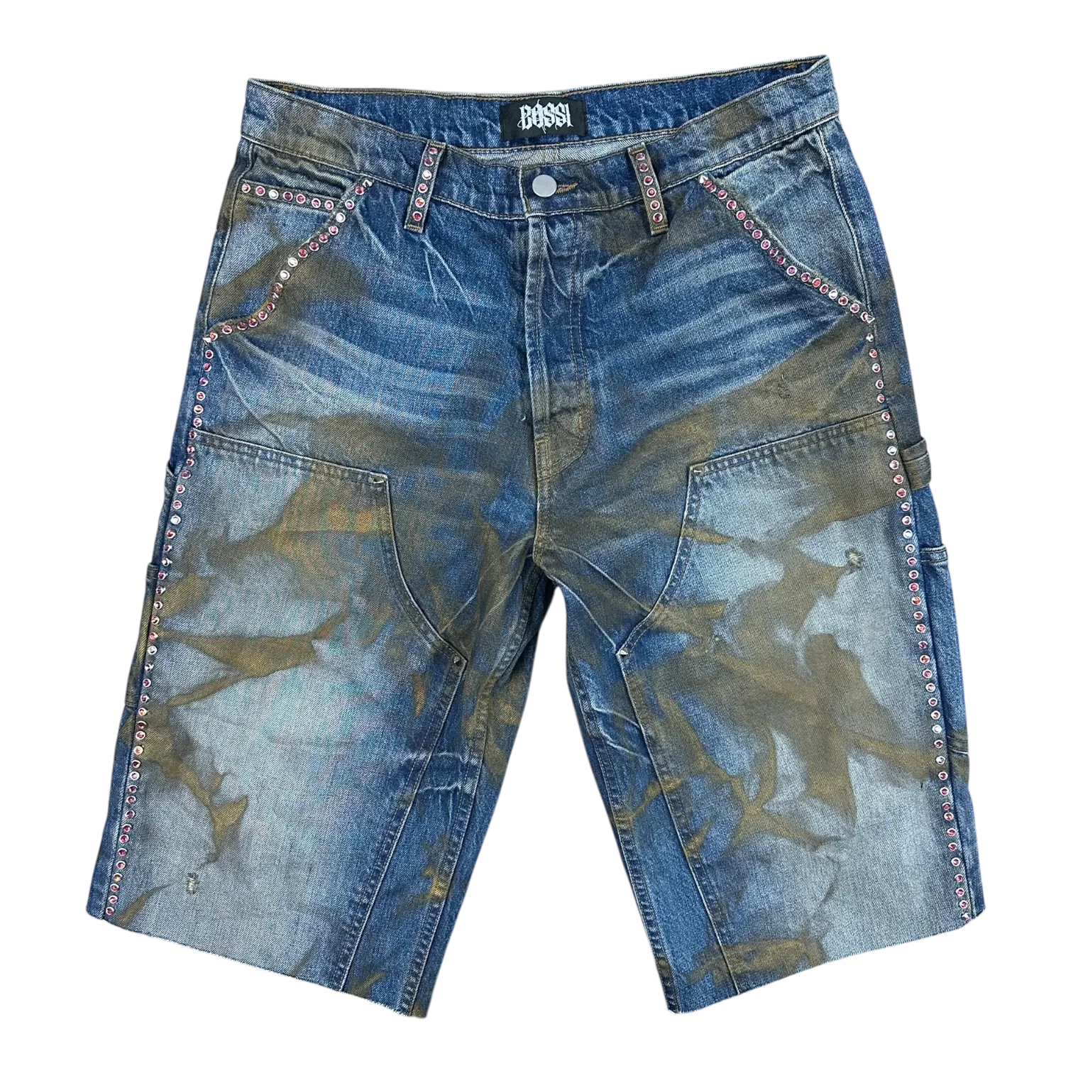 Bossi 'Brown Fade' Studded Denim Shorts