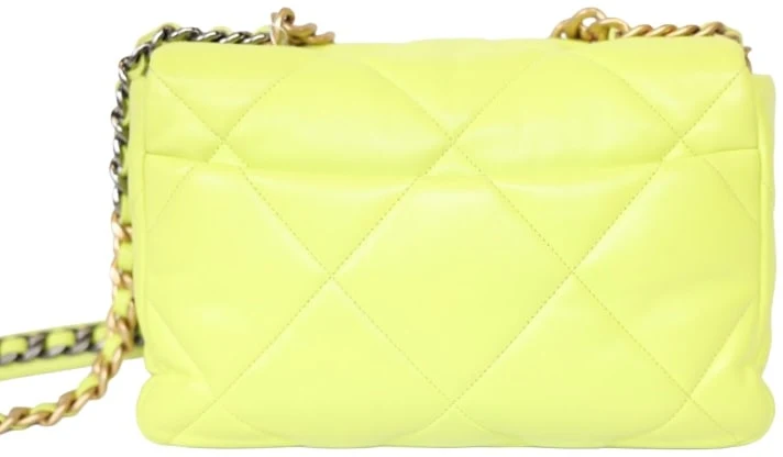 Chanel 19 'Neon Yellow' Lambskin with Gold Hardware - Image 2