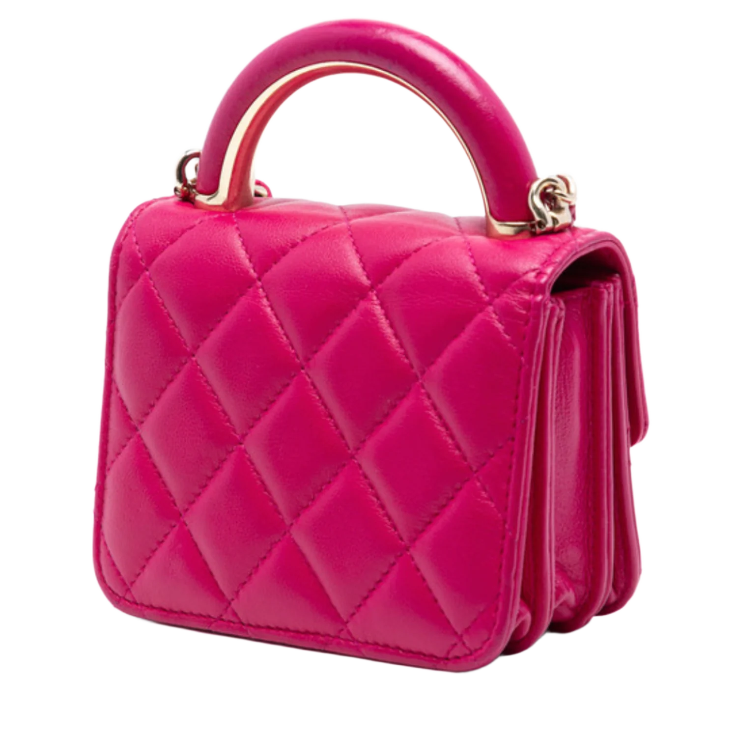 Chanel 'Charming Handle Flap' Clutch Quilted Lambskin Mini Pink - Image 2