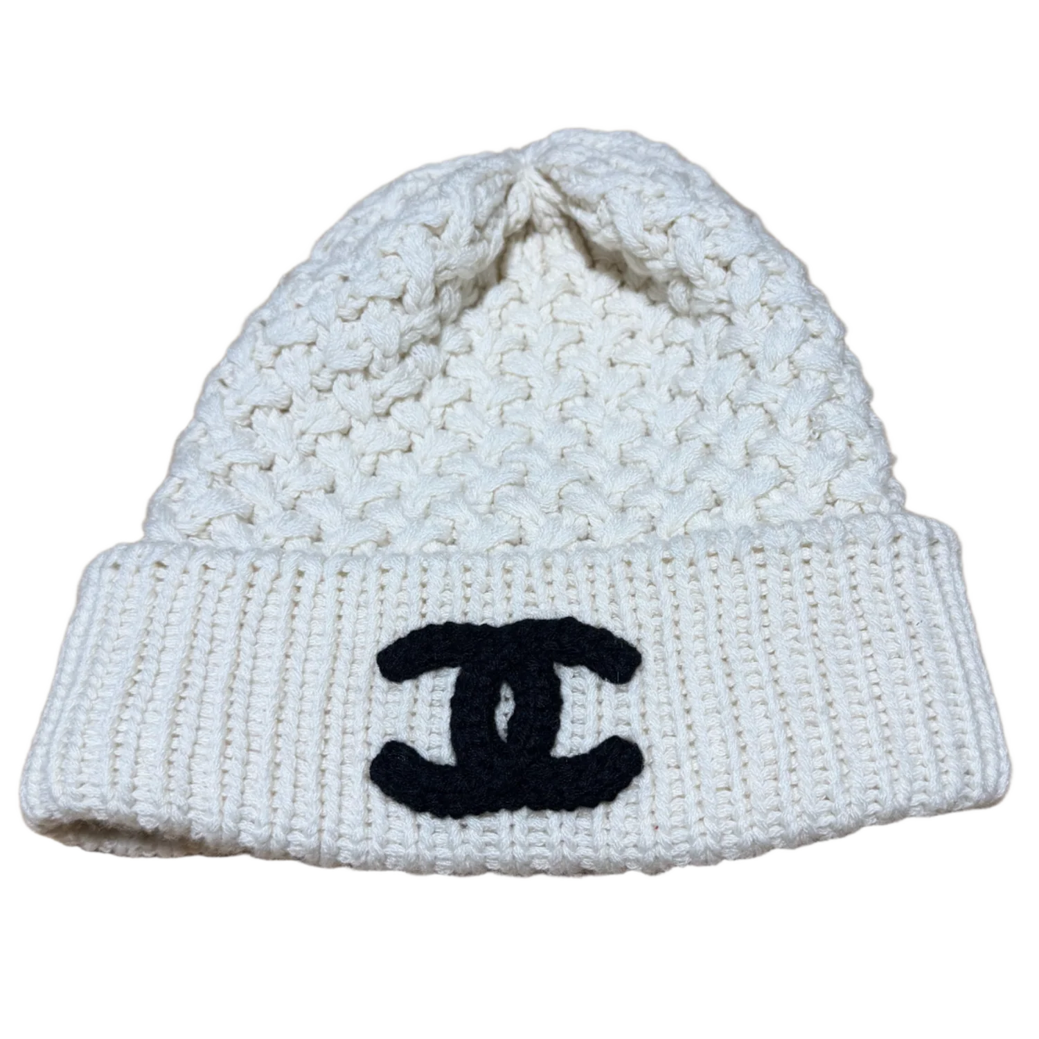 Chanel 'Cream' Woven Knit CC Beanie