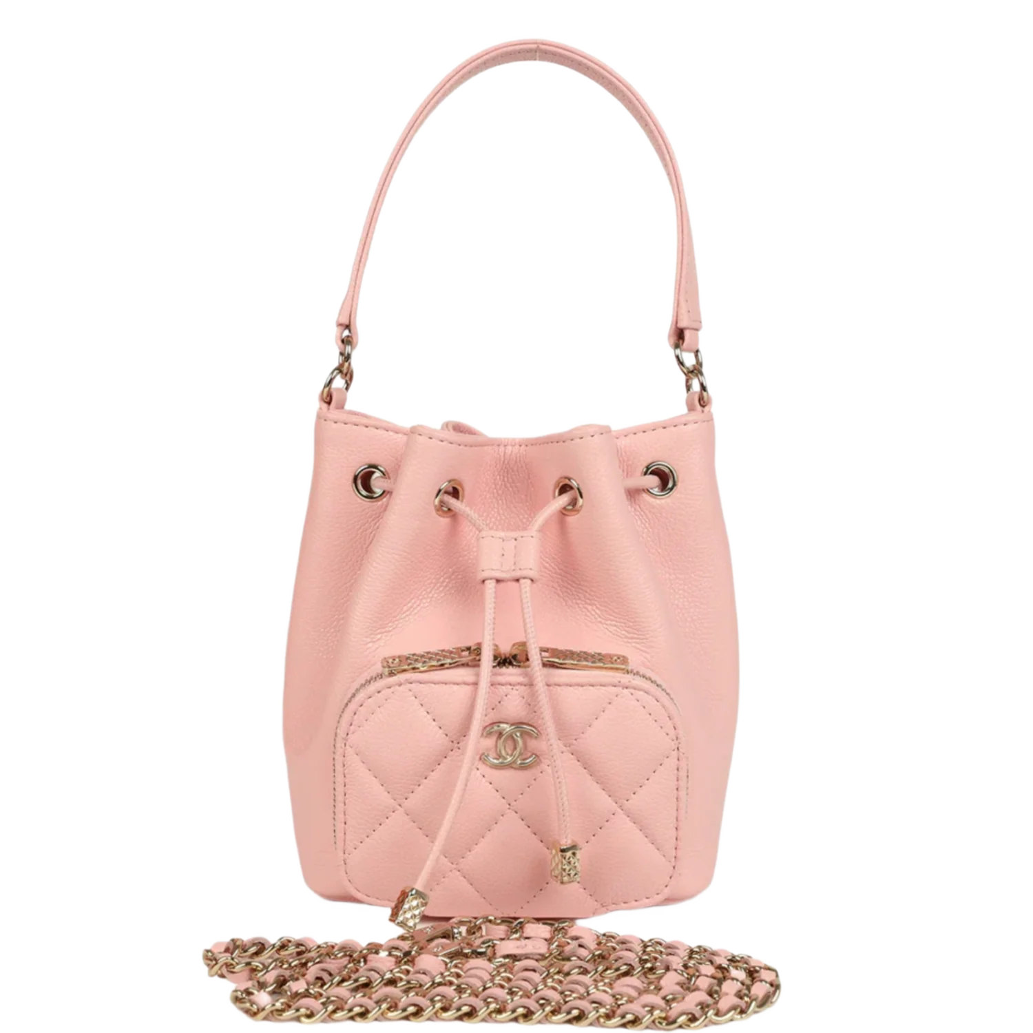 Chanel 'Pink Caviar Light Gold Hardware' Mini Top Handle Bucket Bag