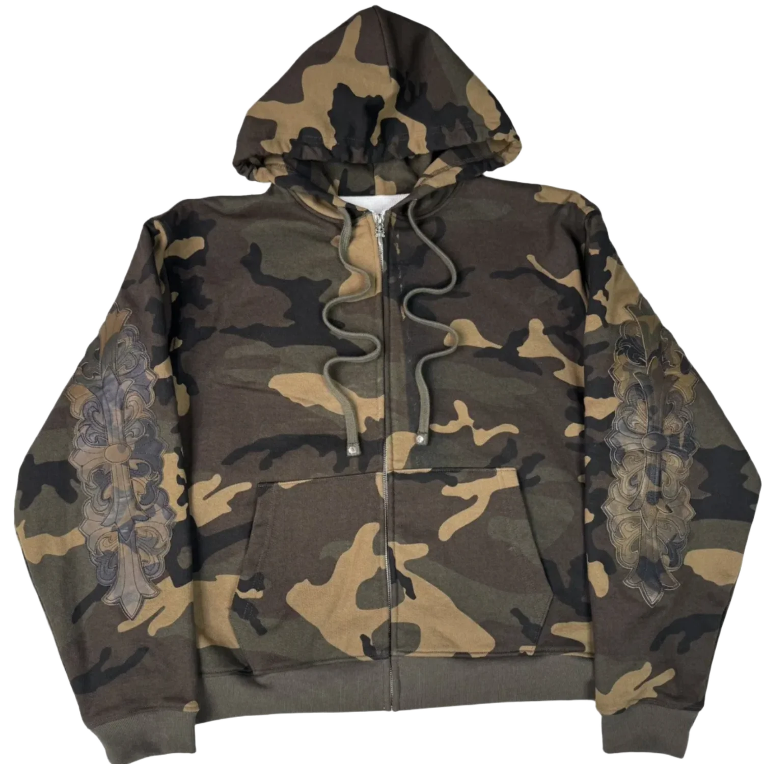Chrome Hearts 'Camo Leather Horseshoe Patch' Thermal Zip Up Hoodie