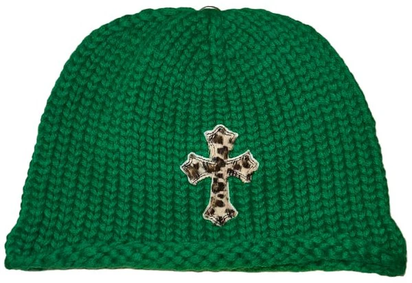 Chrome Hearts 'Cheetah Print' Kids Cross Patch Green Cashmere Beanie
