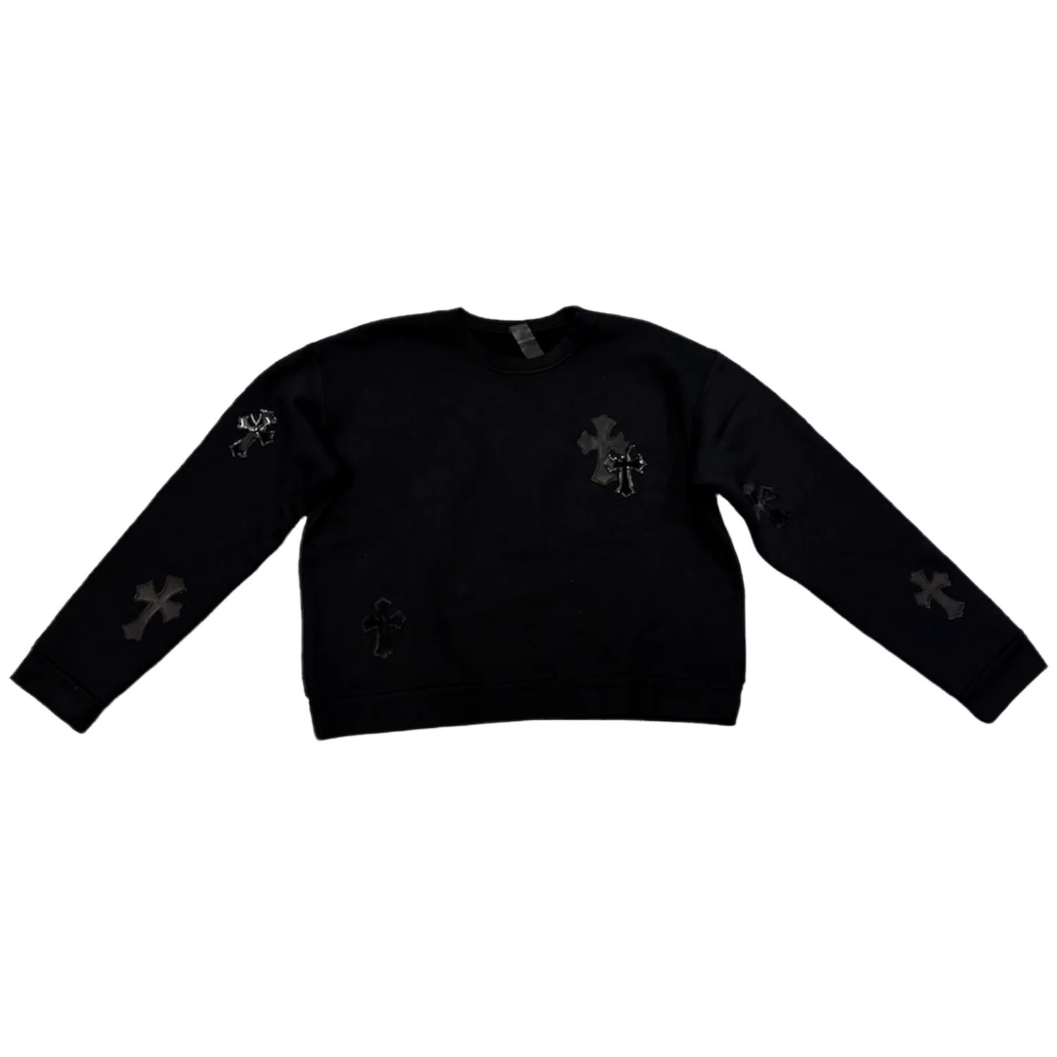 Chrome Hearts 'Cross Pony Patent Leather Patch' Black Crewneck Sweater