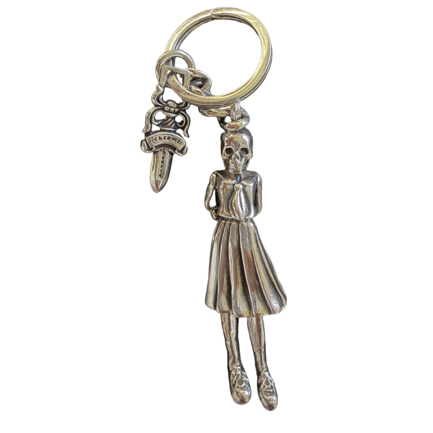 Chrome Hearts FOTI 'Skippy Skull Schoolgirl' Dagger Pendant Silver Keychain