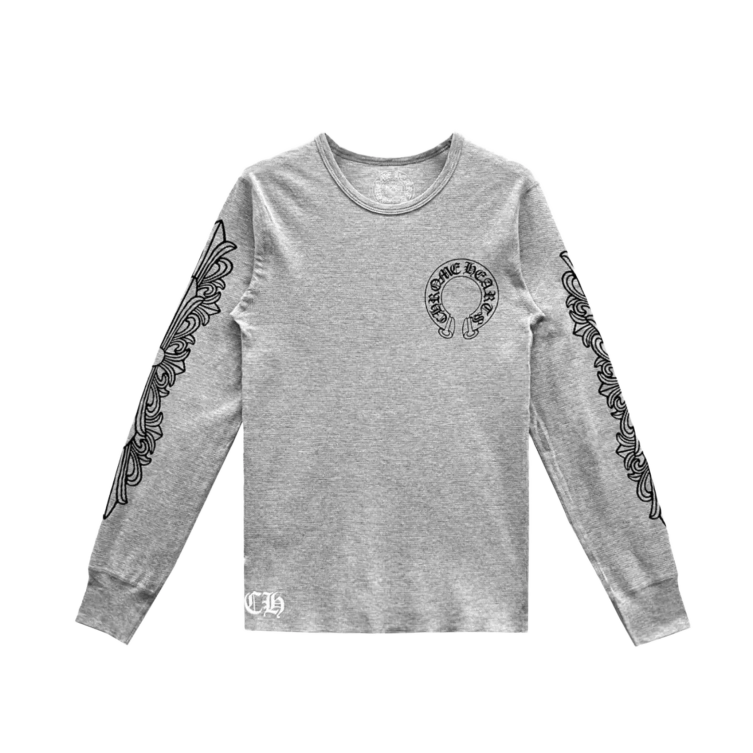 Chrome Hearts 'Horseshoe Floral Sleeve' Grey Thermal Longsleeve Shirt