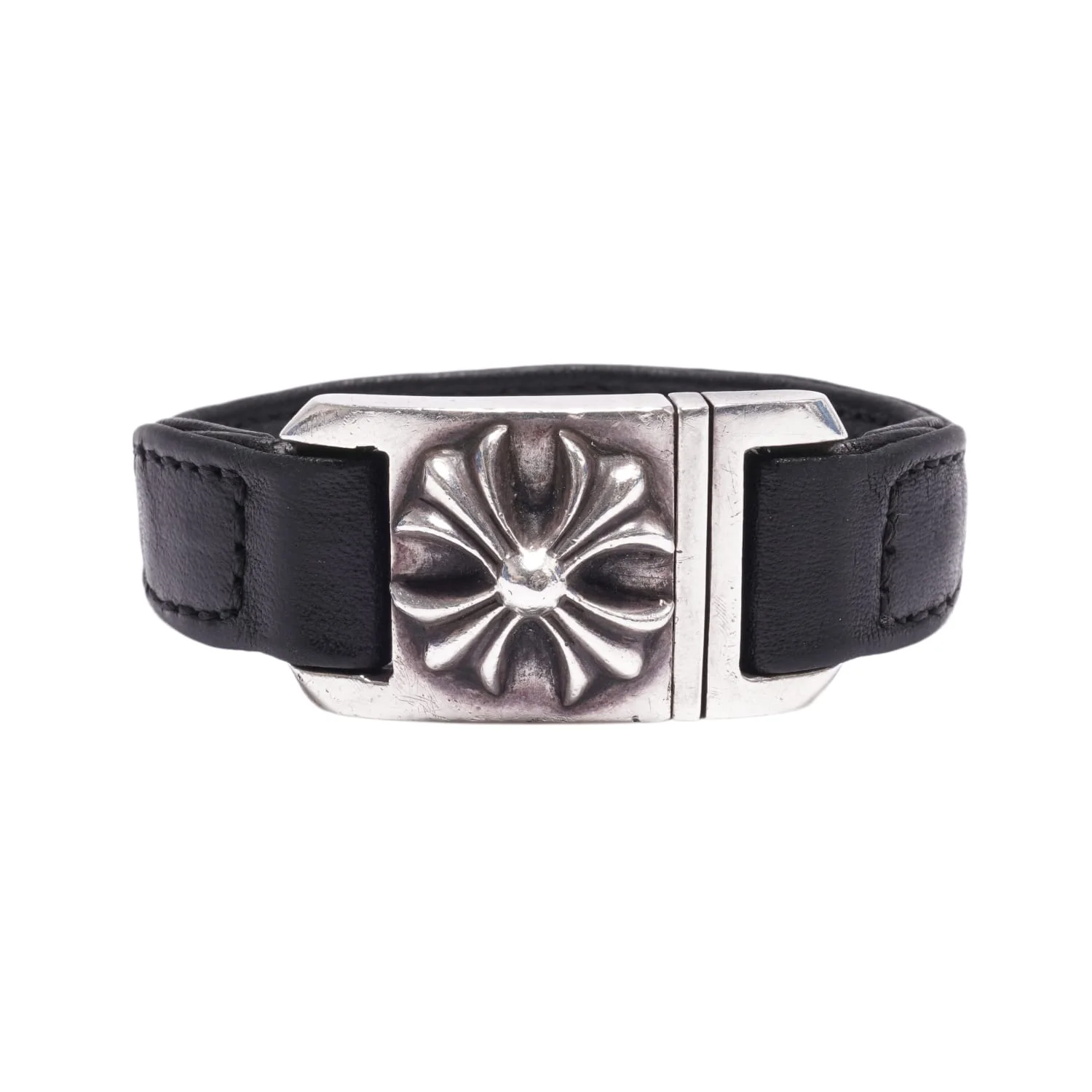 Chrome Hearts 'Leather Silver Cross' Bracelet - Image 3