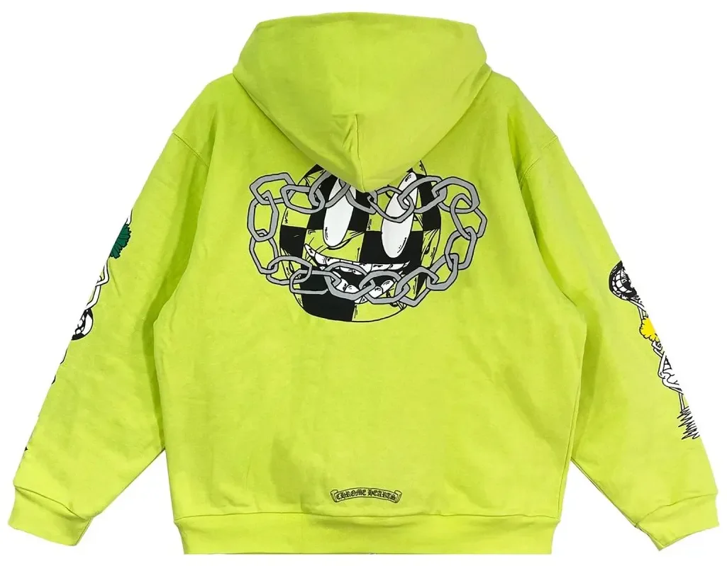 Chrome Hearts Matty Boy 'Link' Lime Zip Up Hoodie - Image 2