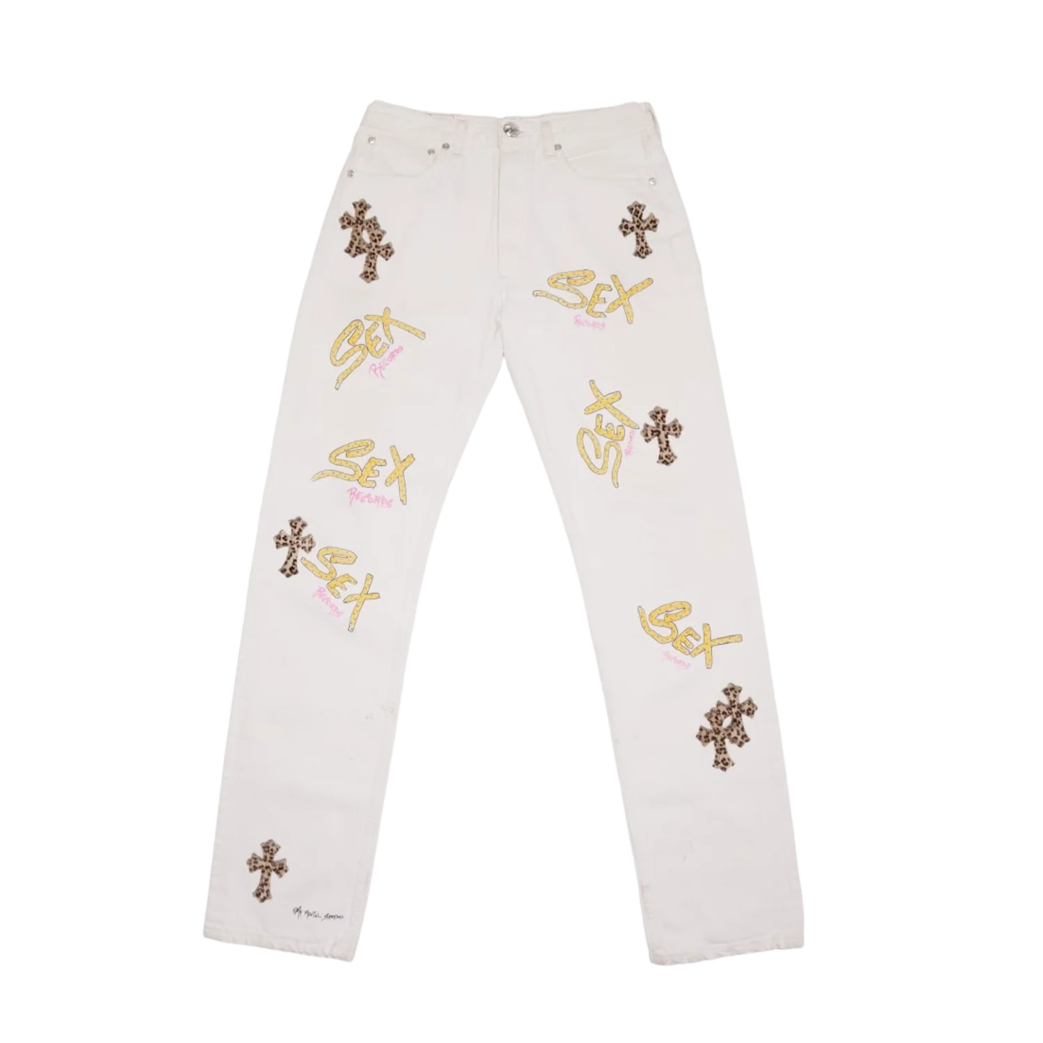 Chrome Hearts Matty Boy 'Sex Records Cheetah Patch' Levi 501 White Jeans