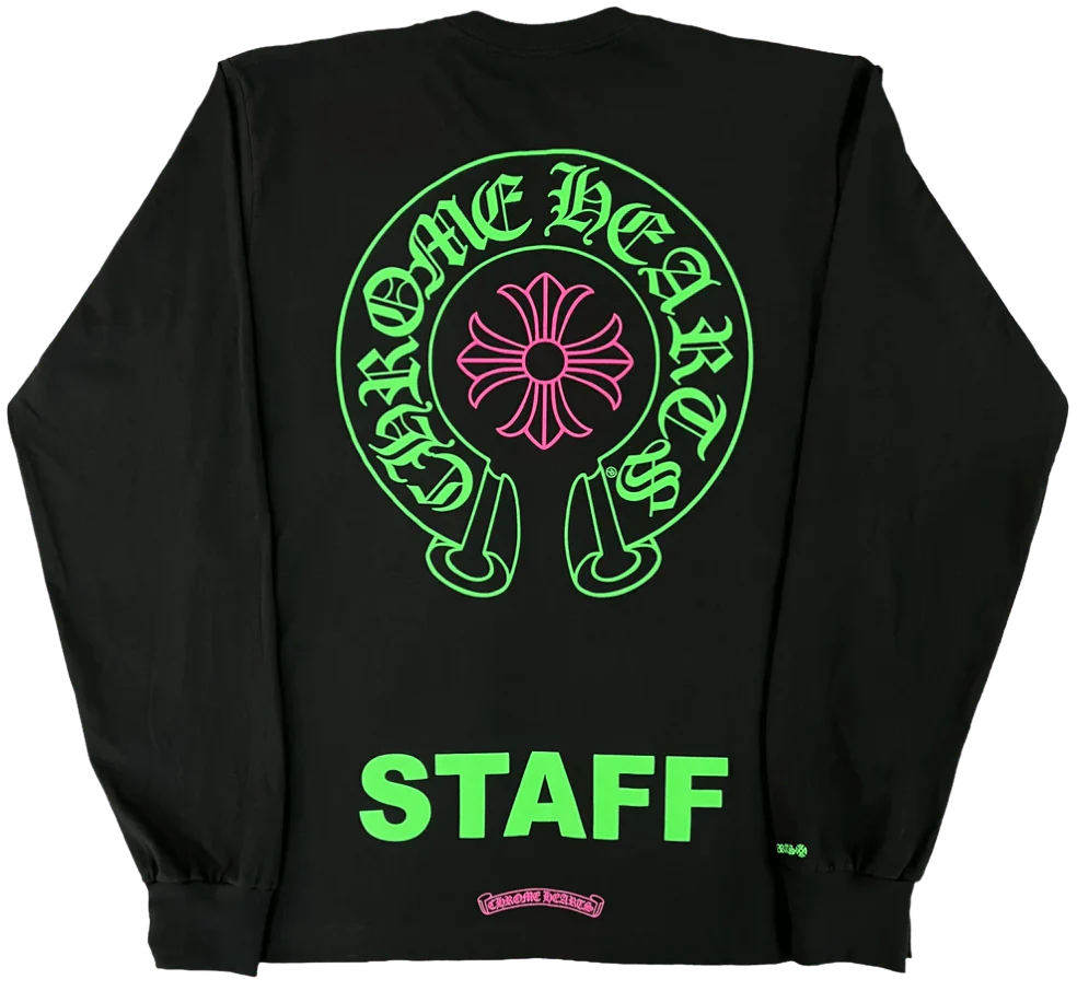 Chrome Hearts 'Miami Staff Pink Green' Horseshoe Logo Black Longsleeve - Image 2