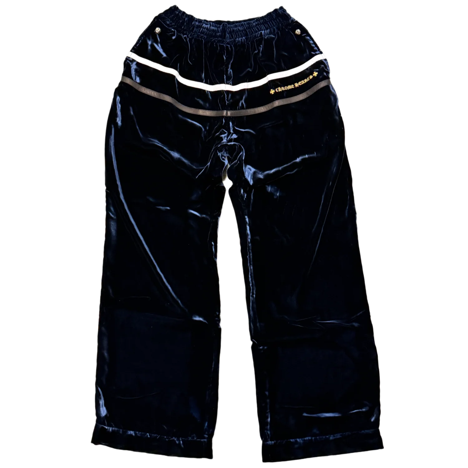 Chrome Hearts 'Navy' Y Not Black and White Embroidered Velour Track Pants