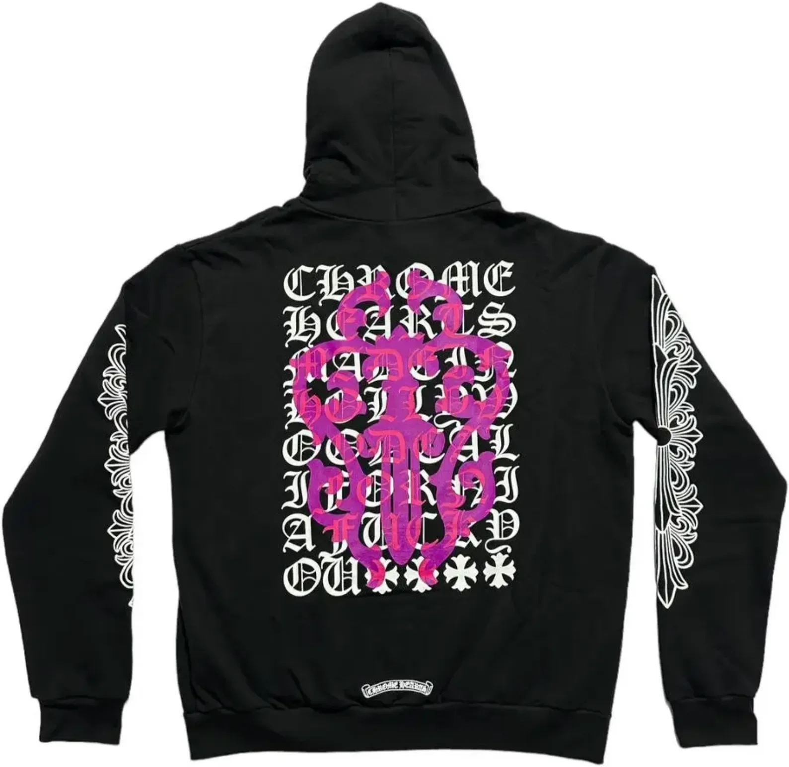 Chrome Hearts 'Pink Dagger' Scroll Logo Hoodie Black - Image 2