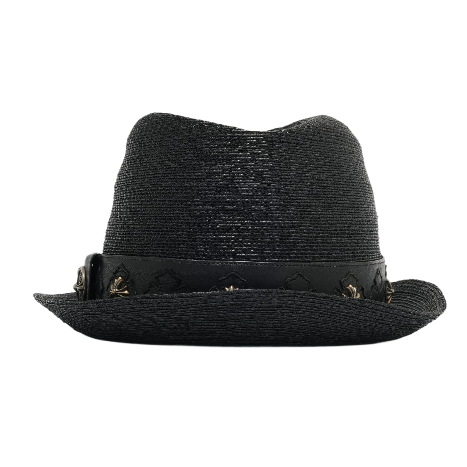Chrome Hearts 'Plus Cross' Leather Strap Black Fedora Hat