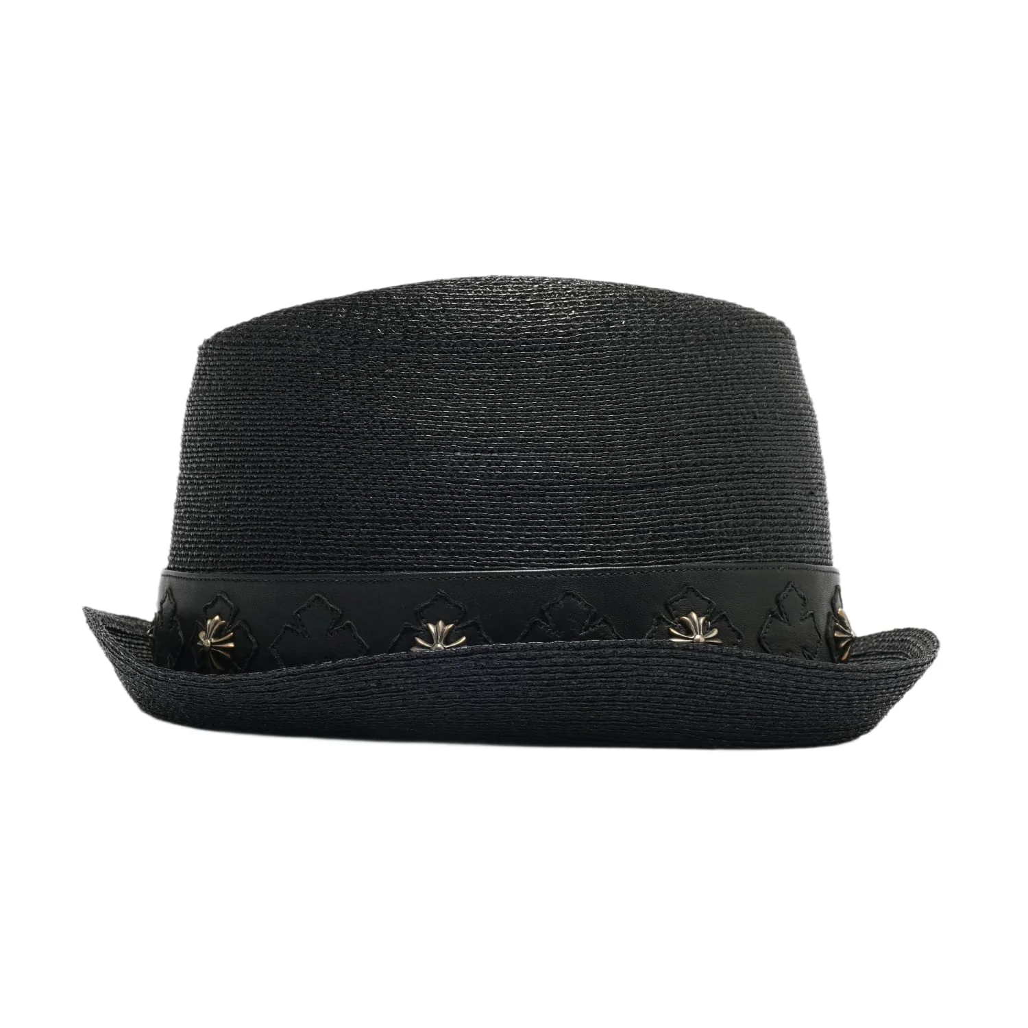 Chrome Hearts 'Plus Cross' Leather Strap Black Fedora Hat - Image 2