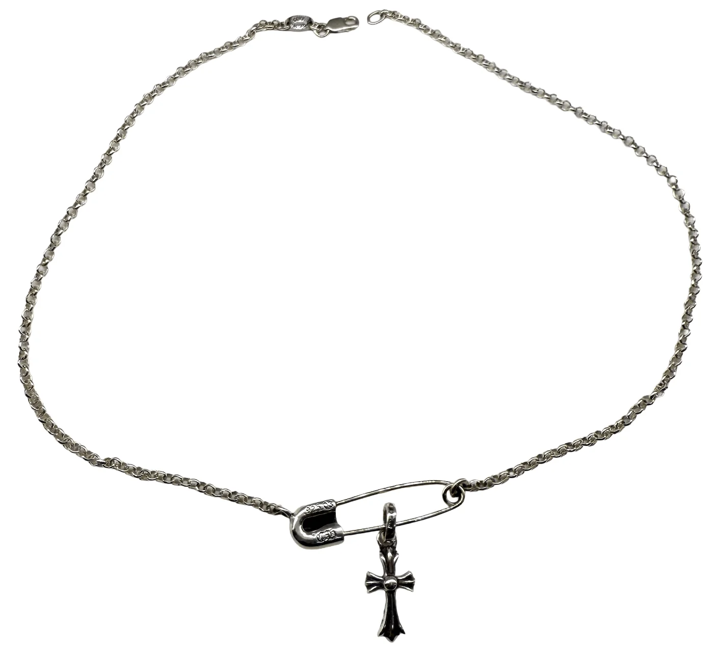 Chrome Hearts Silver 'Safety Pin and Diamond Cross' 15.5in Chain Necklace - Image 2