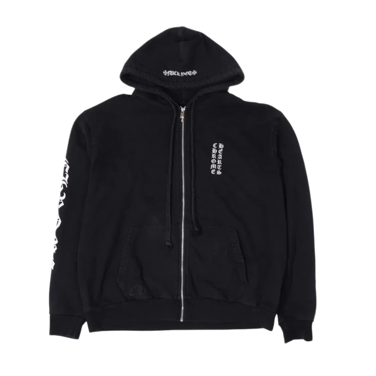 Chrome Hearts 'Vertical Logo FU Hood' Thermal Zip Up Black Hoodie