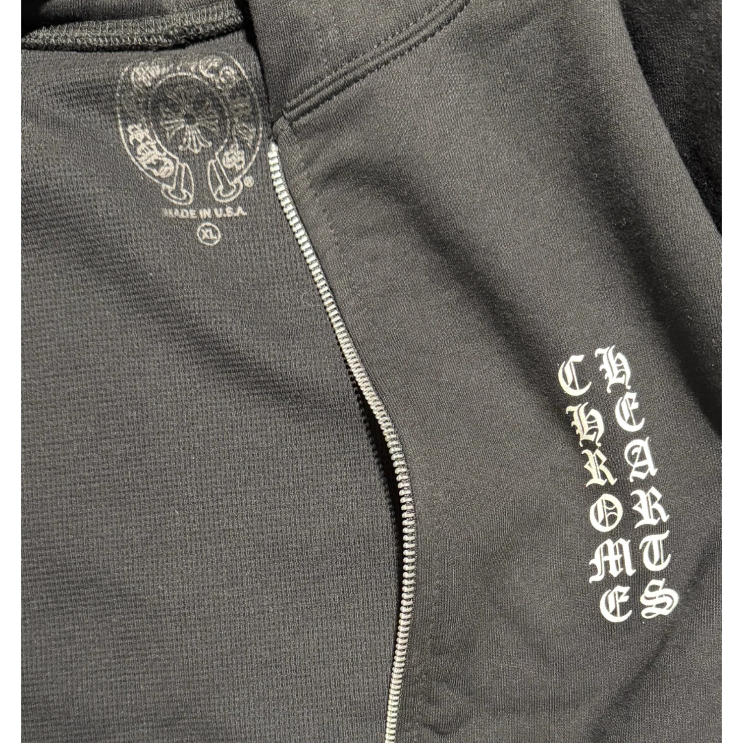 Chrome Hearts 'Vertical Logo FU Hood' Thermal Zip Up Black Hoodie - Image 3