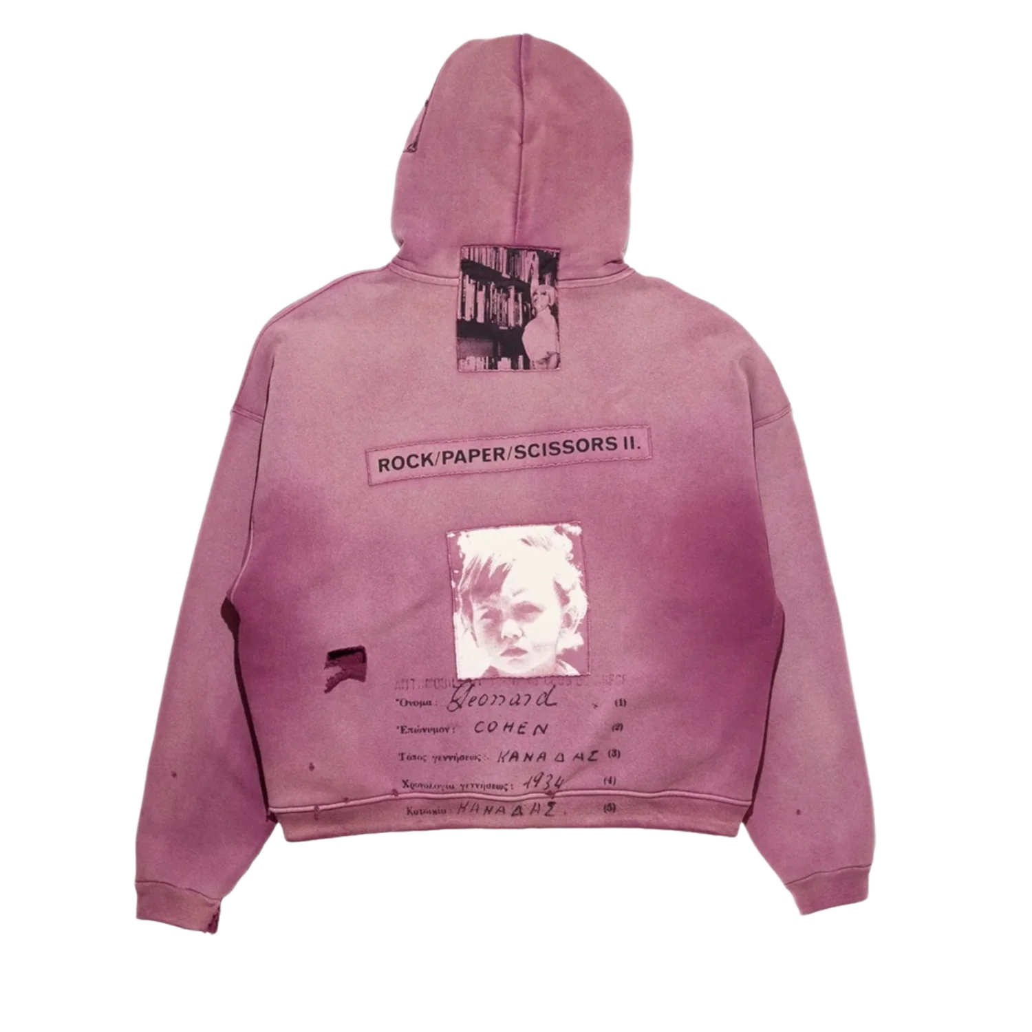 Enfants Riches Deprimes 'Burgundy' Rock/Paper/Scissors Assemblage Zip Up Hoodie - Image 2