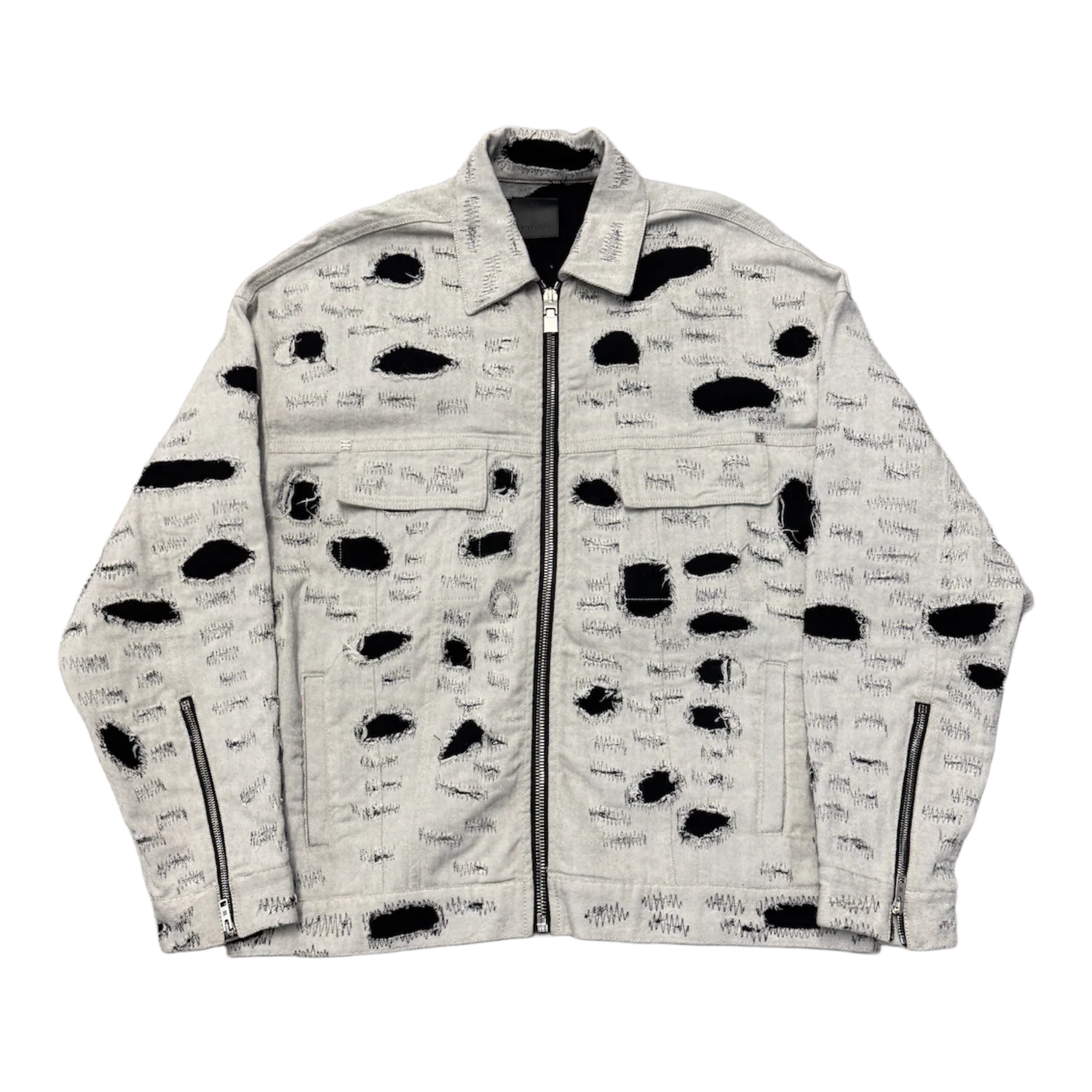 Givenchy 'White/Black' Distressed Denim Zip Up Jacket