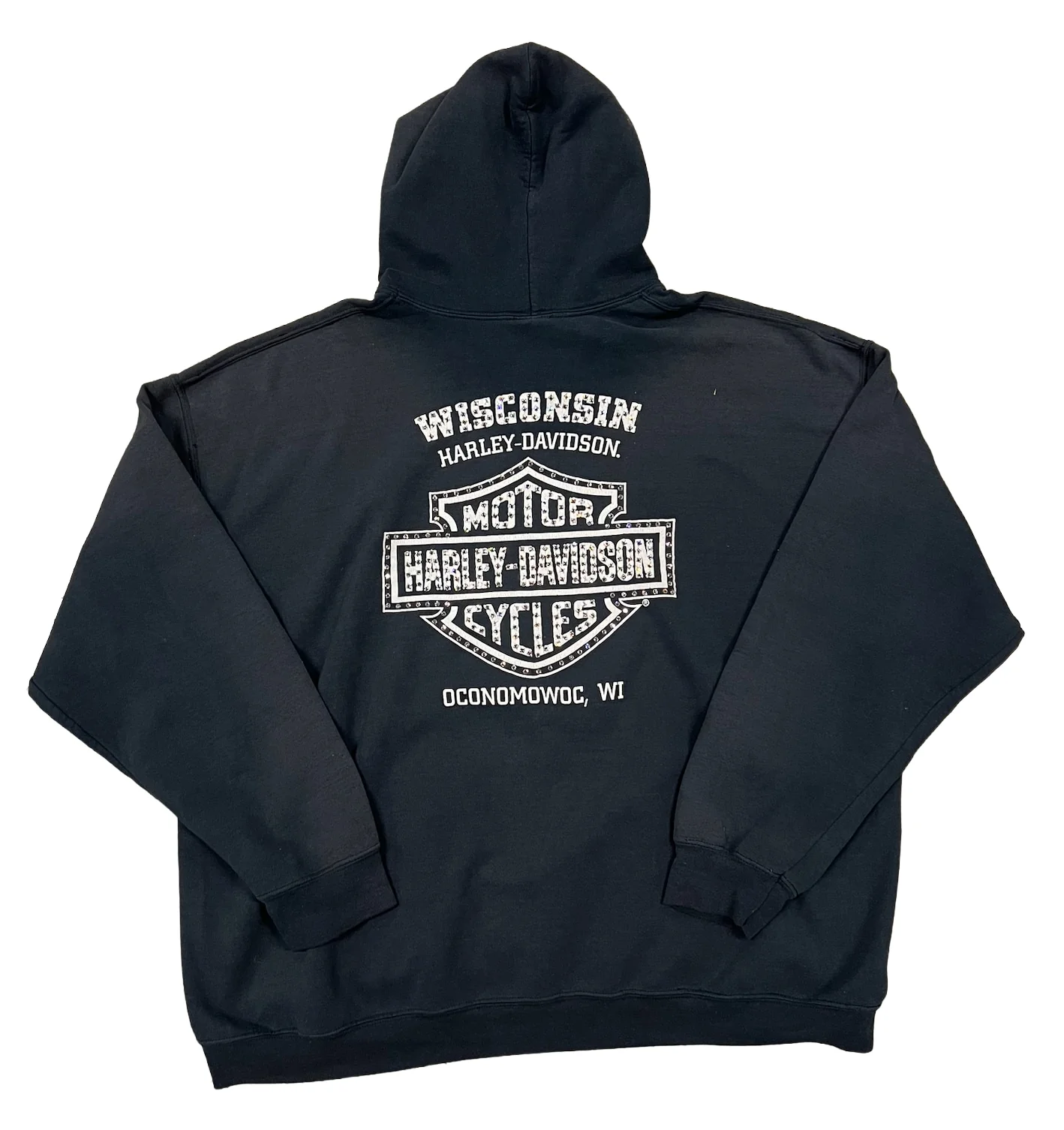 Harley Davidson 'Wisconsin' Rhinestone Vintage Hoodie - Image 2