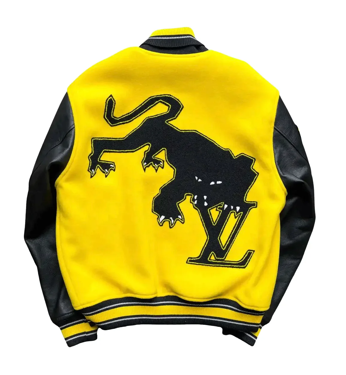 Louis Vuitton Leather Embroidered Black/Yellow Varsity Jacket - Image 2