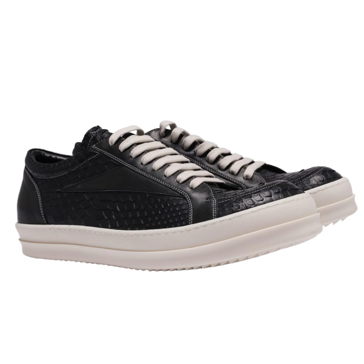 Rick Owens 'Black/Milk' Embossed Python Vintage Sneaks - Image 2