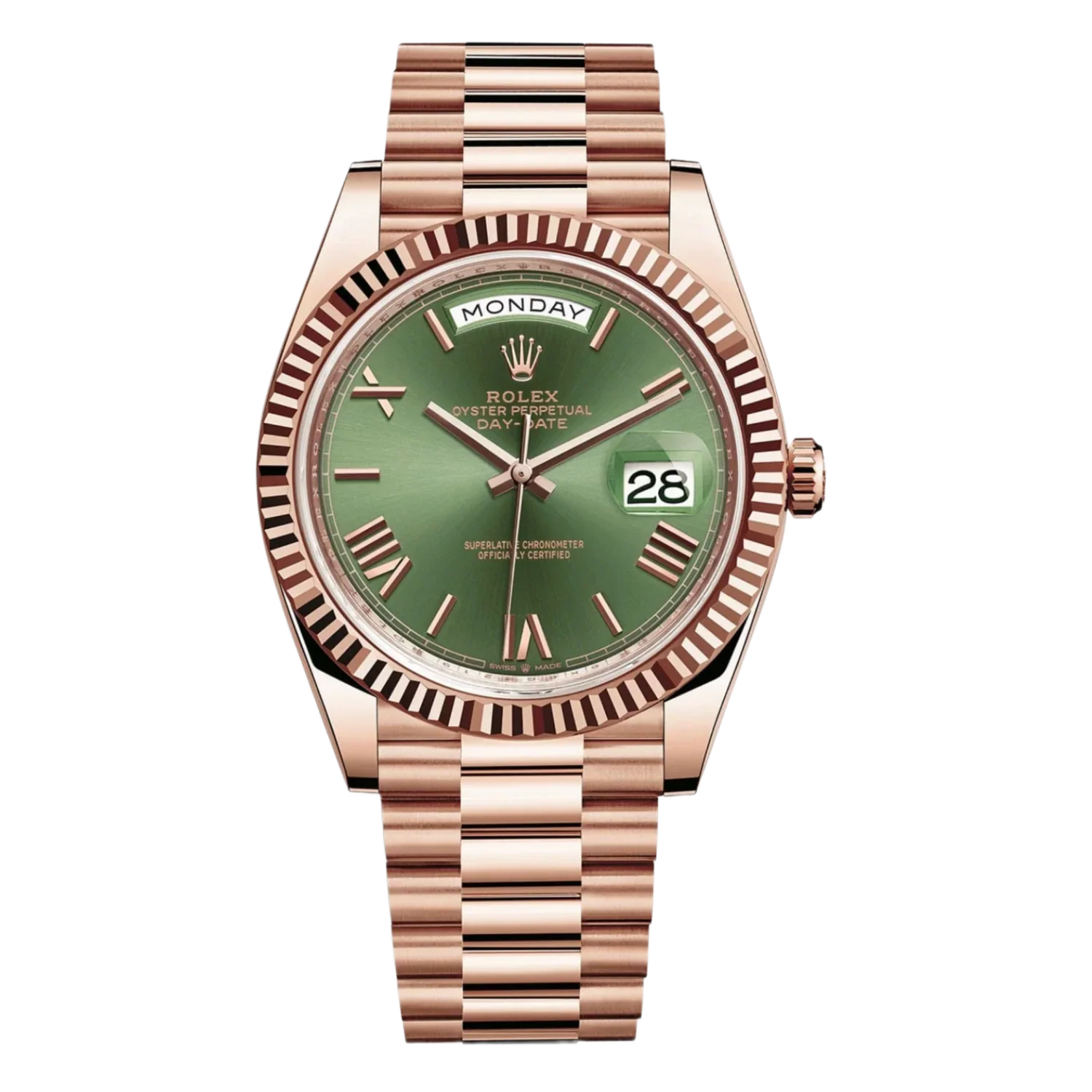 Rolex Day Date 'Olive Green Dial' 40 Rose Gold President Bracelet Watch 2022 228235