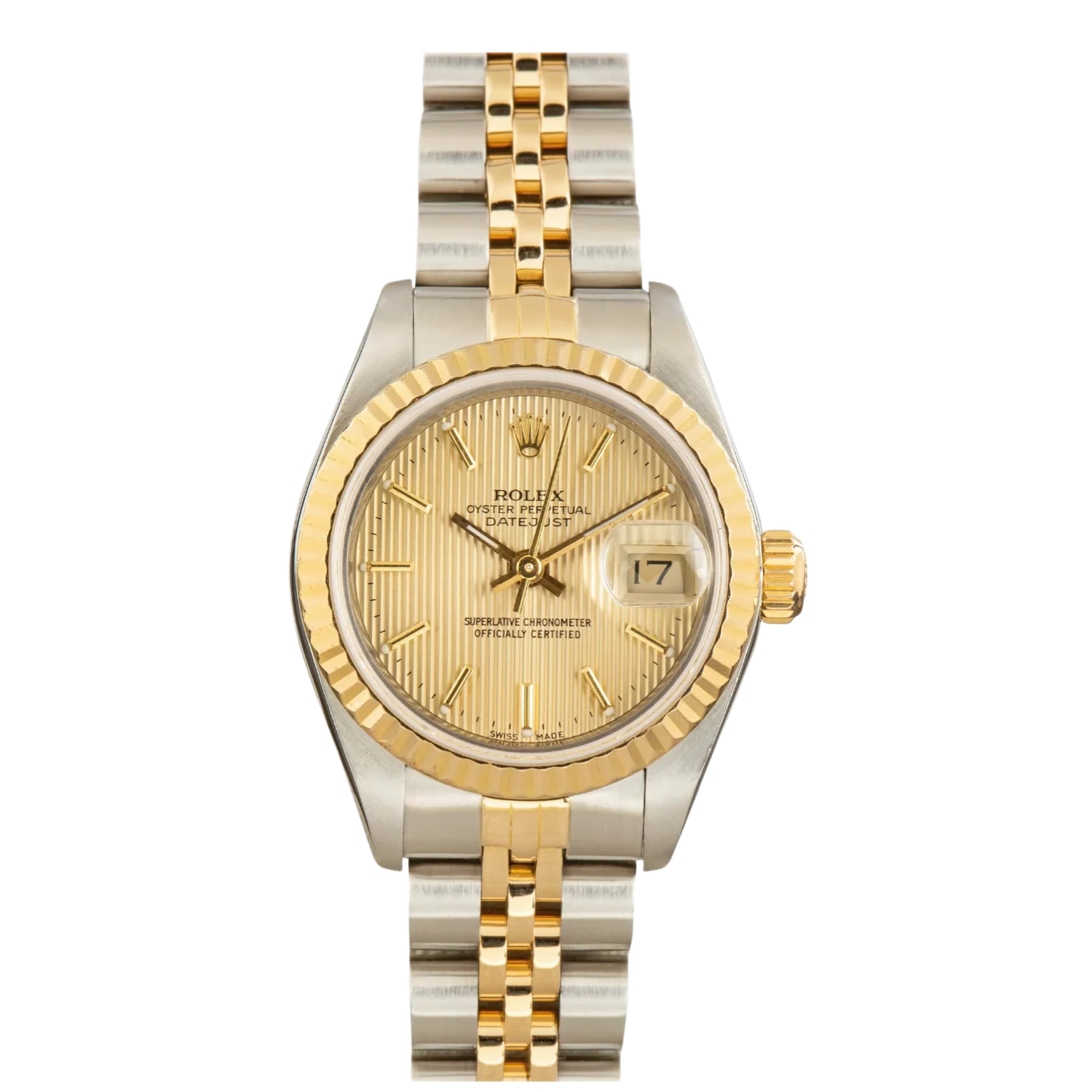Rolex Lady Datejust 'Champagne Tapestry' 18k Two Tone Fluted Jubilee Watch 26 69173