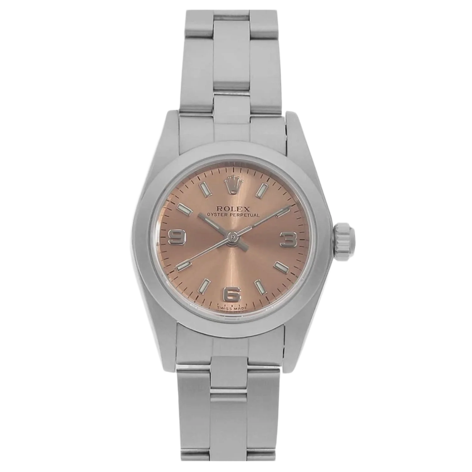 Rolex 'Salmon Dial' 26 Smooth Bezel Steel Oyster Bracelet Ladies Watch 76080