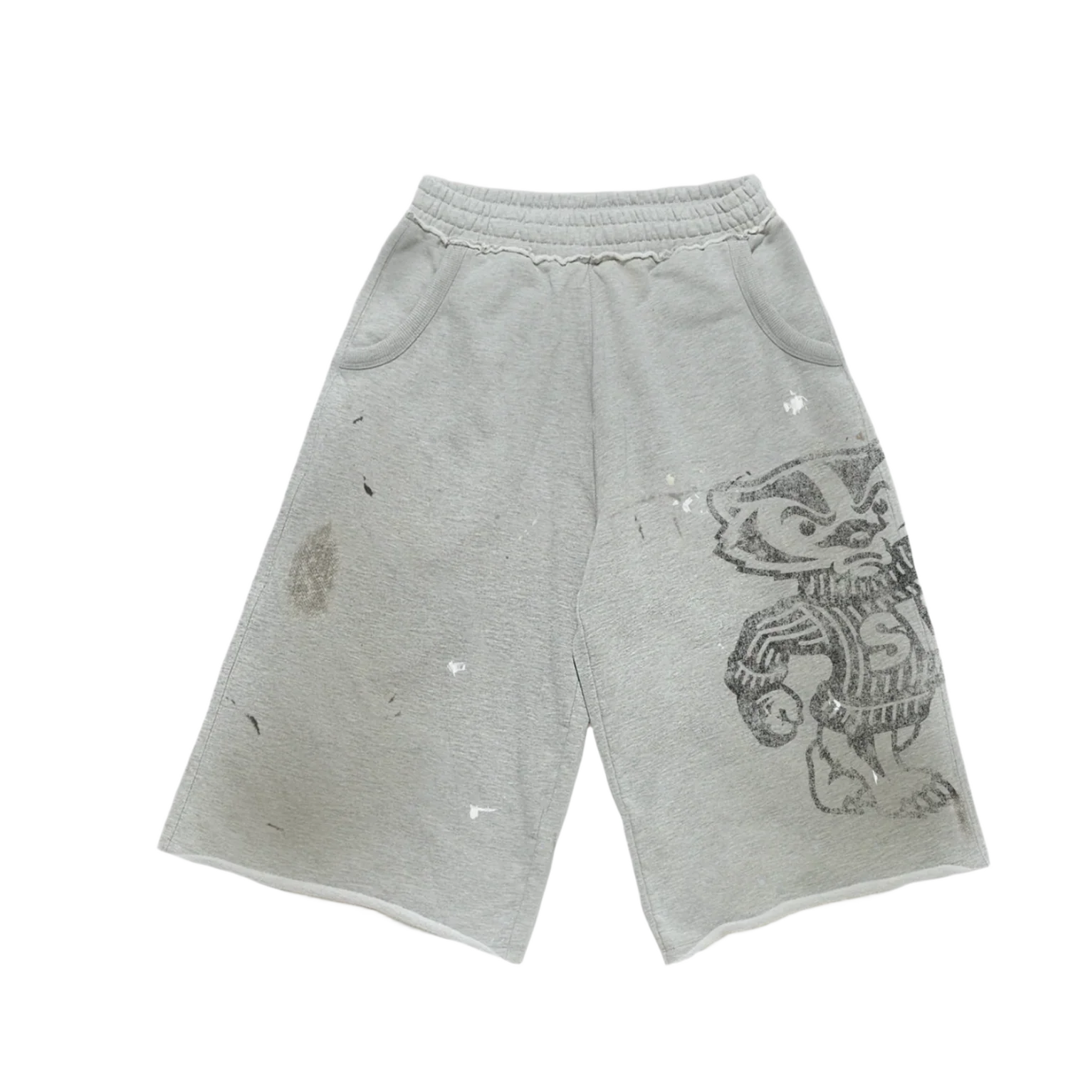 Saint Vanity 'Black Badgers' Distressed Long Sweat Shorts