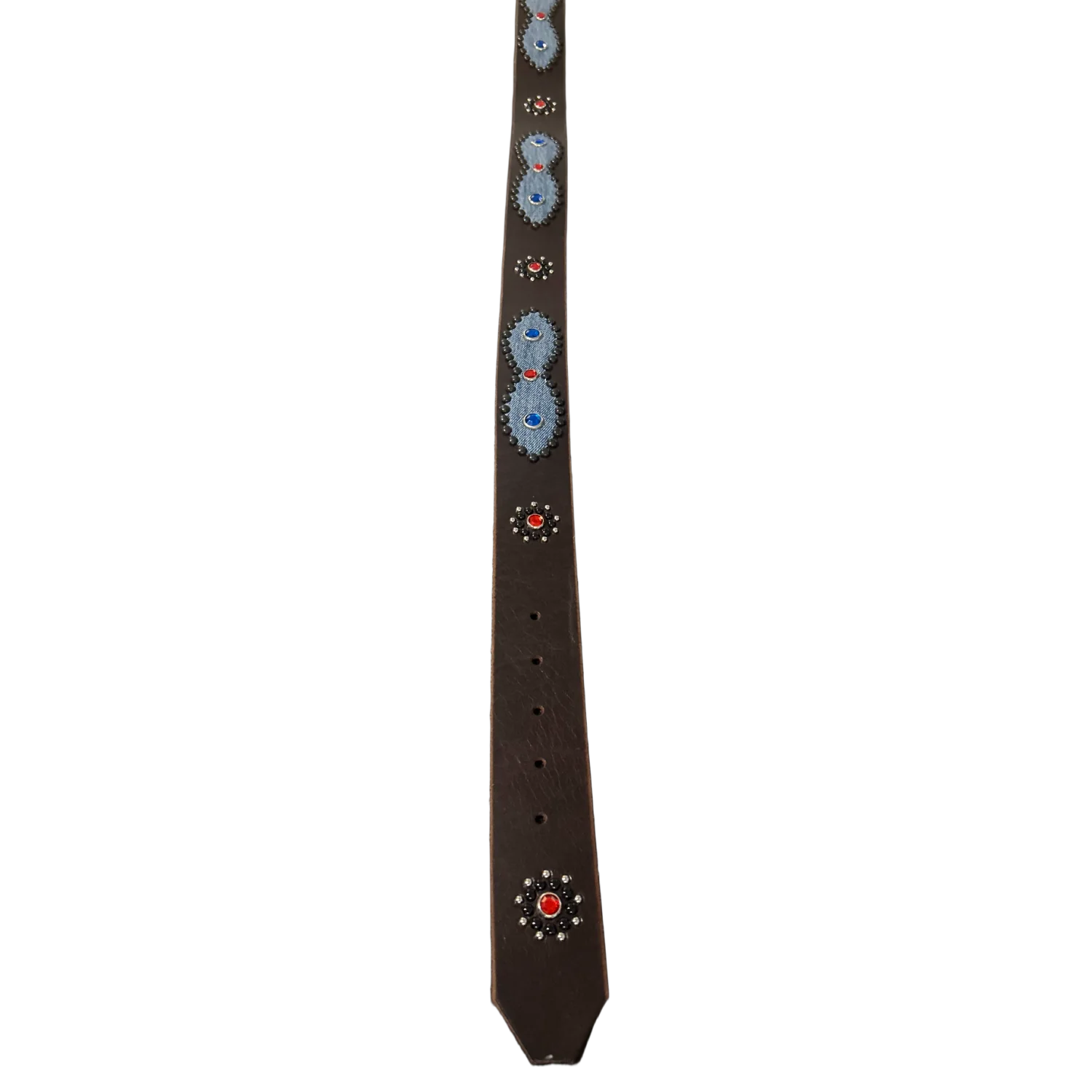 Studded 'Blue/Red Denim' Black Gem Leather Belt - Image 2