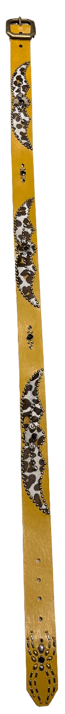 Studded 'Cow Print Felt' Spider Gem Mustard Leather Belt - Image 2