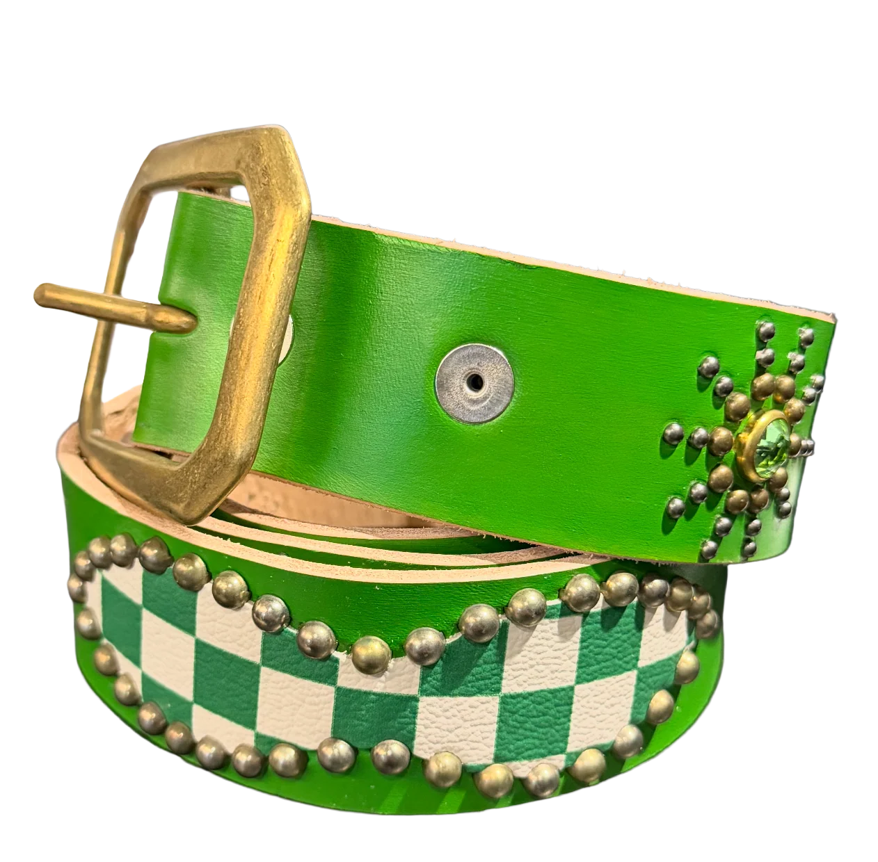 Studded 'Green Checkered/Sun Gem' Green Belt