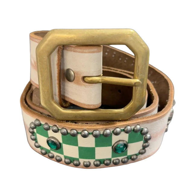 Studded 'Green Checkered Sun Gem' Salmon Belt