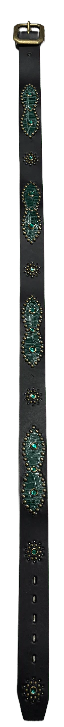 Studded 'Green Scale' Sun Gem Black Leather Belt - Image 2