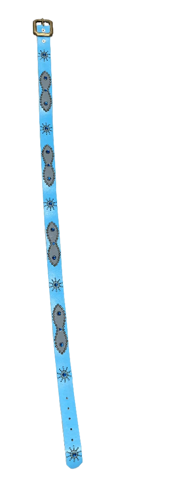 Studded 'Grey Leather/Blue Gem Sun' Baby Blue Belt - Image 2