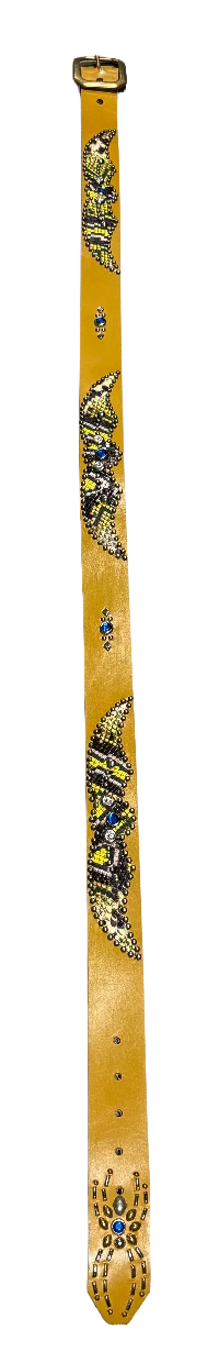 Studded 'Mulitcolor Yellow Snake Print' Spider Gem Tan Leather Belt - Image 2