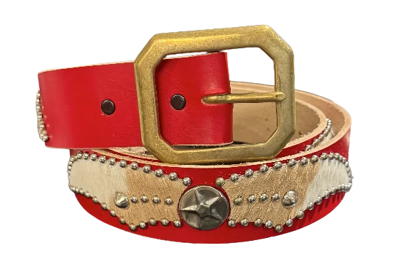 Studded 'Pony Fur Hair Star Spider Gem' Red Belt