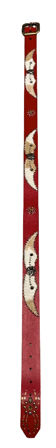 Studded 'Pony Fur Hair Star Spider Gem' Red Belt - Image 2