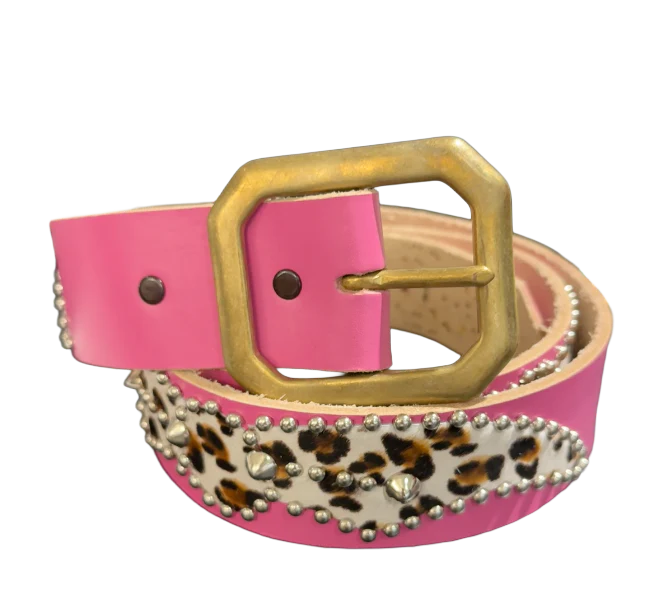 Studded 'White Leopard Hair Spider Gem' Pink Belt