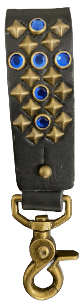 Studded Leather Keychain 'Royal Blue/Brass Gold'