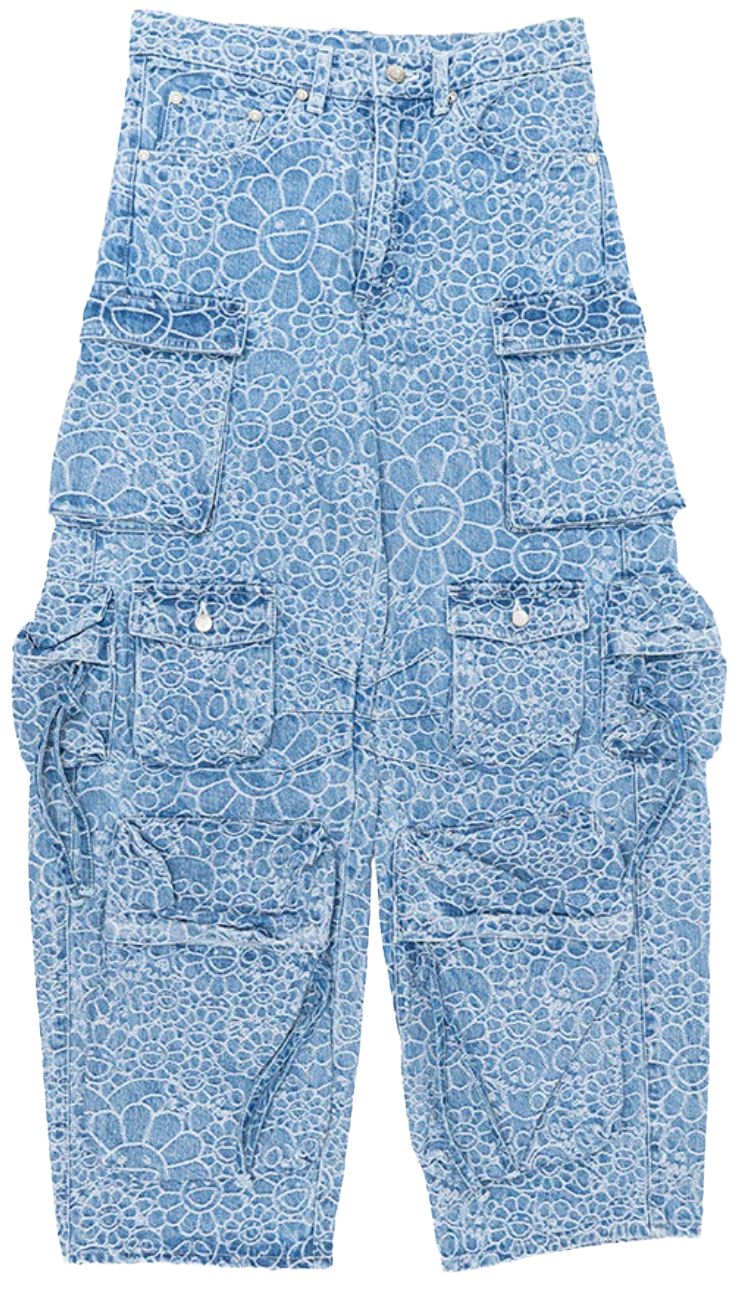 Takashi Murakami 'Flowers and Slulls' Jacquard Denim Cargo Pants