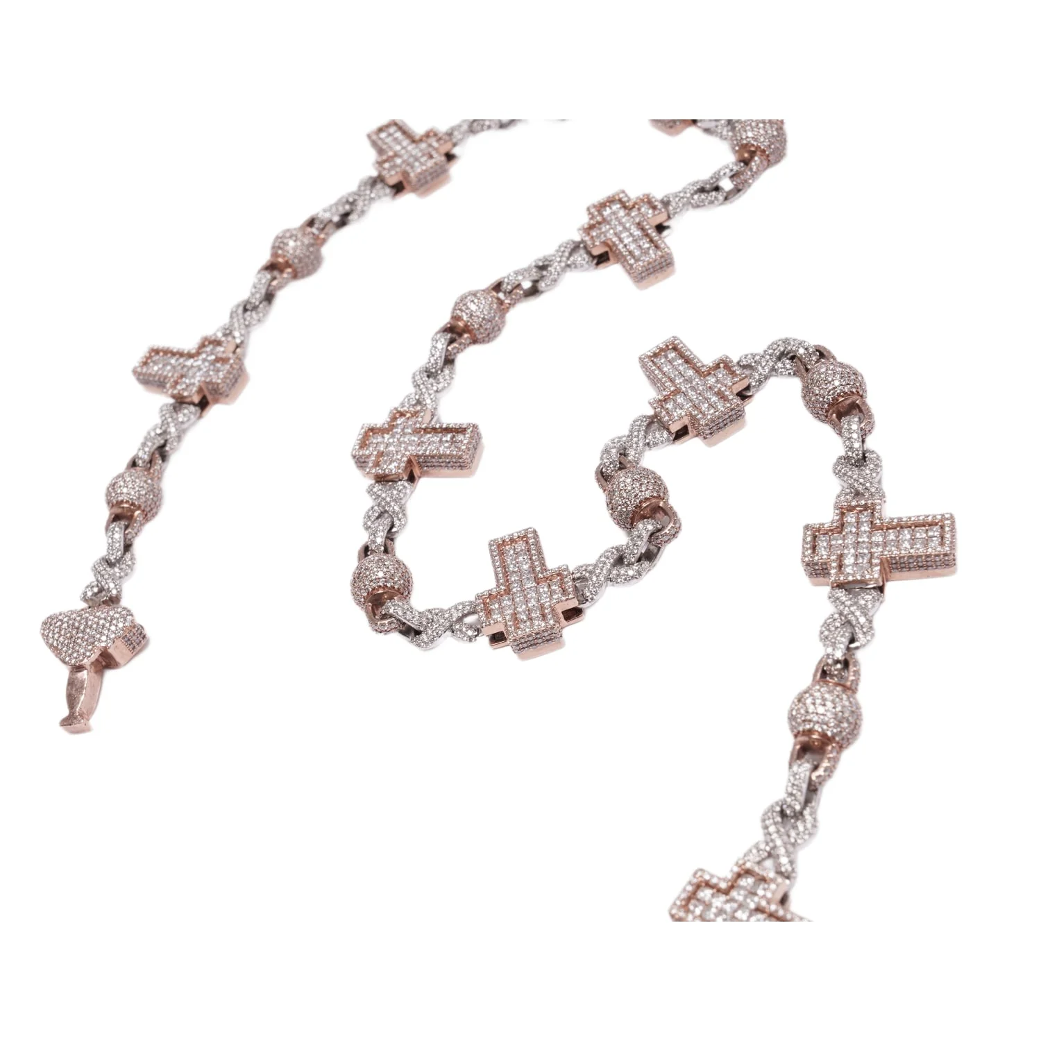 Two-Tone White and Rose Gold 'Infinity Ball & Cross Link' 10in Diamond Chain - Image 4