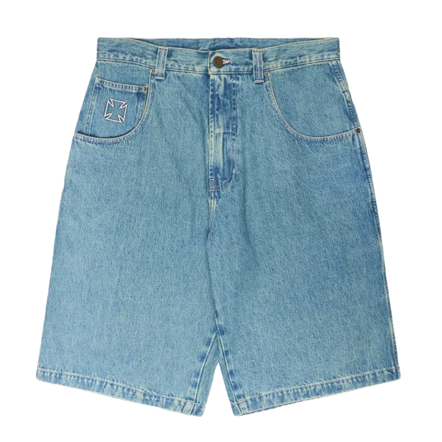 Vetements 'Biker Cross' Blue Denim Shorts